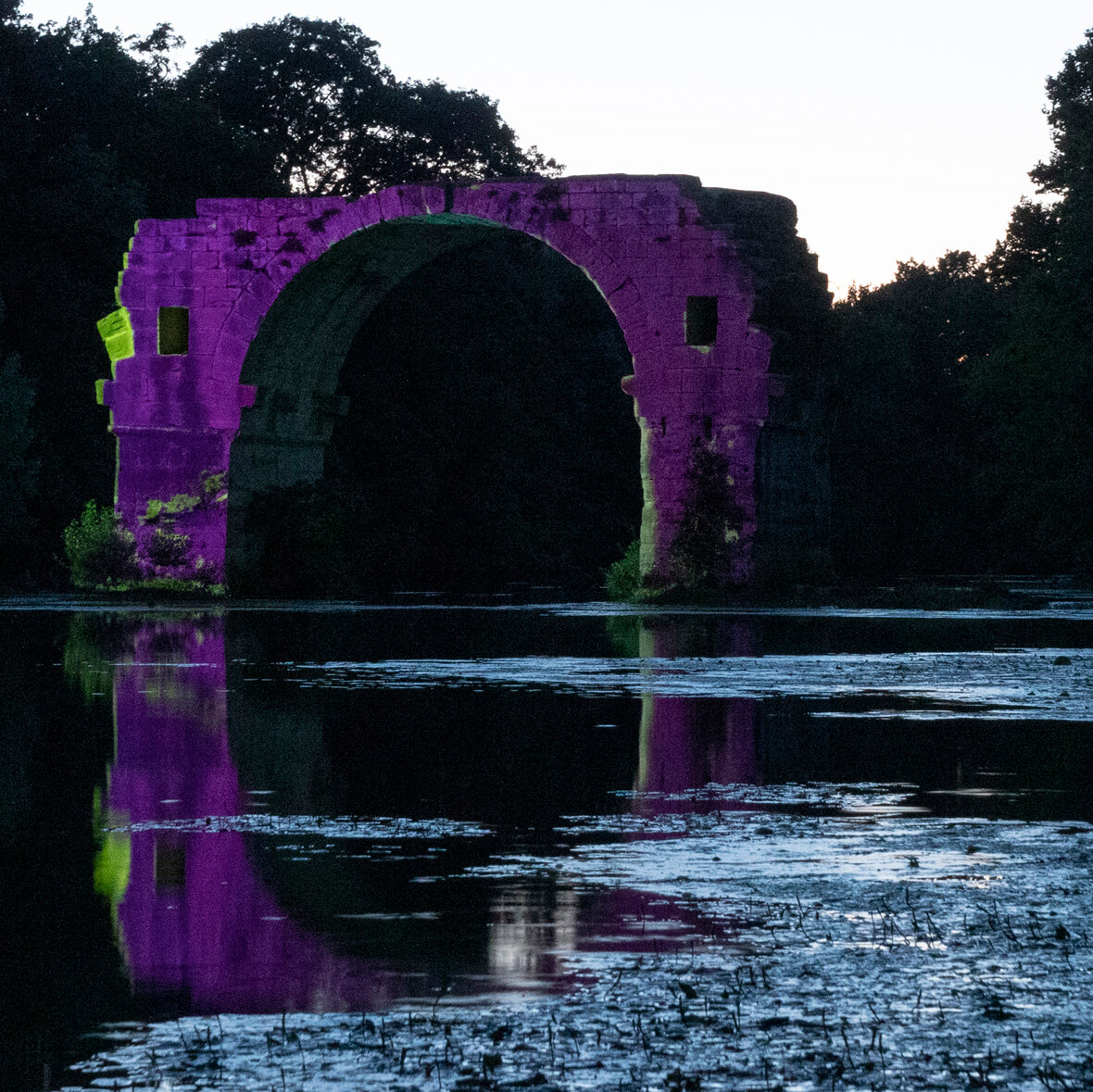 Arch of the Ambroix bridge projection of video-mapping