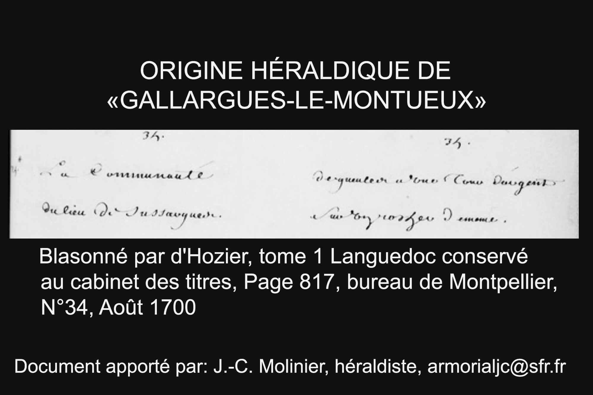 tome 1 Languedoc conservé au cabinet des titres, Page 817, bureau de Montpellier, N°34, Août 1700